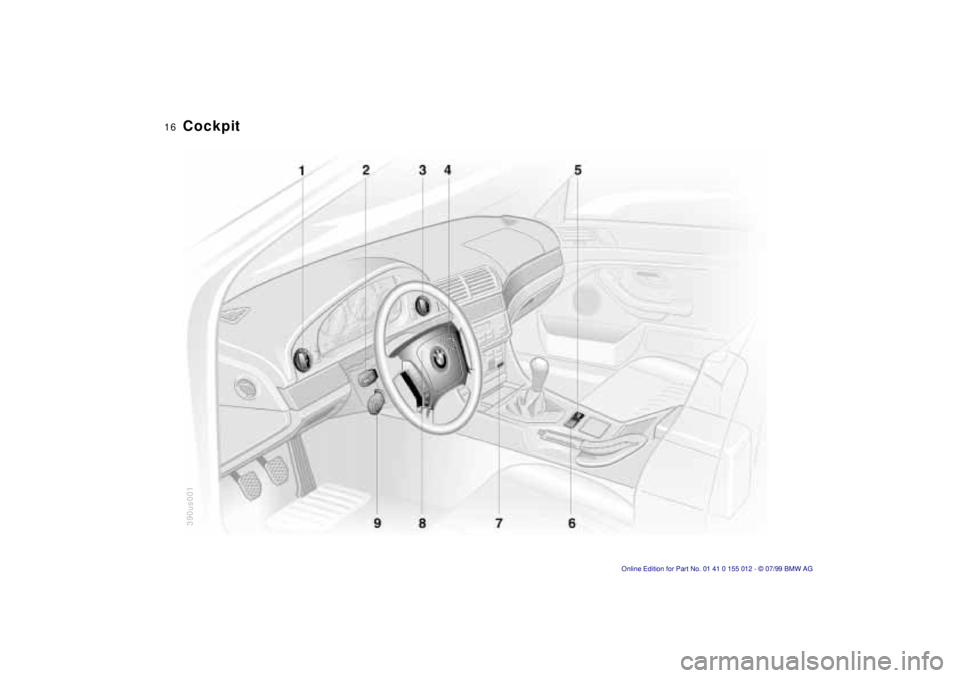 BMW 540I SEDAN 2000  Owners Manual  
16n
390us001
 
Cockpit 