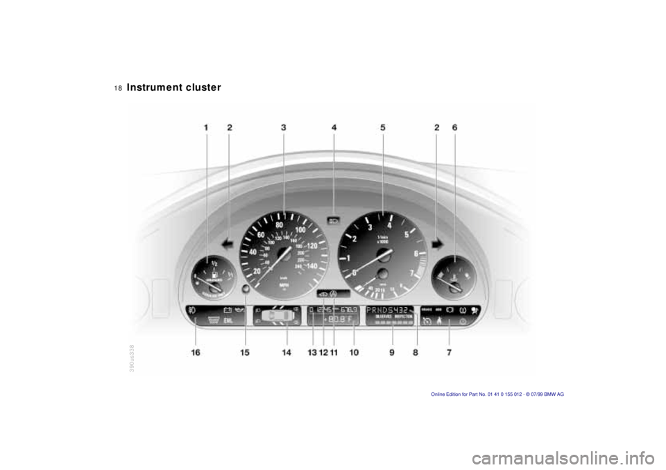 BMW 540I SEDAN 2000  Owners Manual  
18n
 
Instrument cluster390us338 