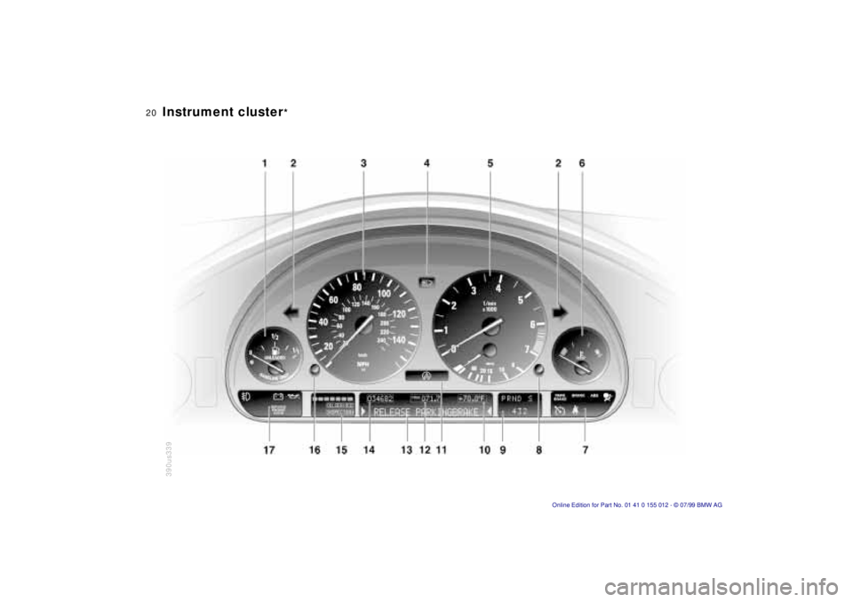 BMW 540I SEDAN 2000  Owners Manual  
20n
 
Instrument cluster
 
*
390us339 