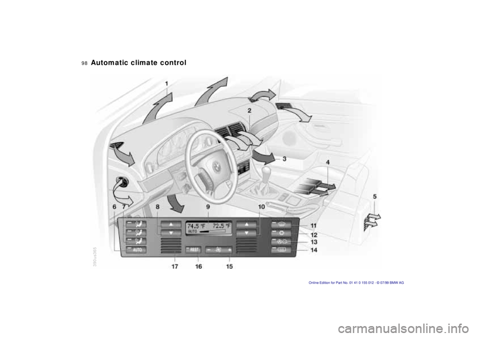 BMW 540I SEDAN 2000  Owners Manual 98n
390us365Automatic climate control 