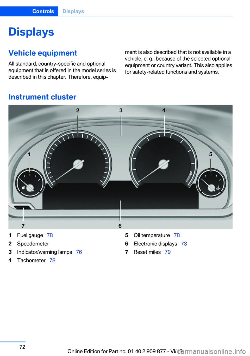 BMW 650I GRAN COUPE 2014  Owners Manual DisplaysVehicle equipmentAll standard, country-specific and optional
equipment that is offered in the model series is
described in this chapter. Therefore, equip‐ment is also described that is not a