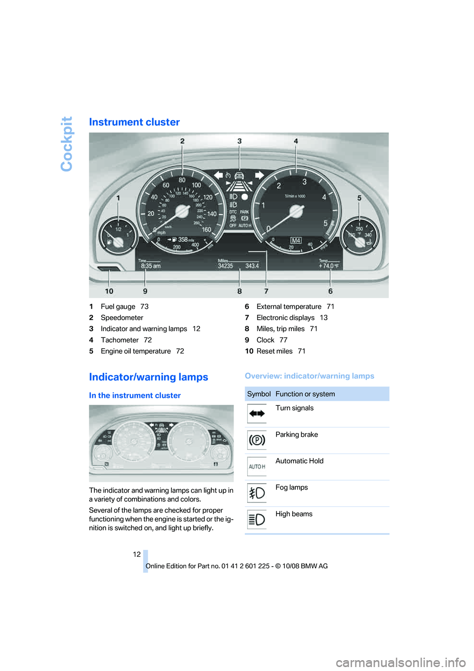 BMW 750LI 2009  Owners Manual �*�O�T�U�S�V�N�F�O�U��D�M�V�T�U�F�S
���V�F�M��H�B�V�H�F\_��
� �4�Q�F�F�E�P�N�F�U�F�S
� �*�O�E�J�D�B�U�P�S��B�O�E��X�B�S�O�J�O�H��M�B�N�Q�T\_��
� �5�B�D�I�P�N�F�U�F�S\_��
� �&�O�