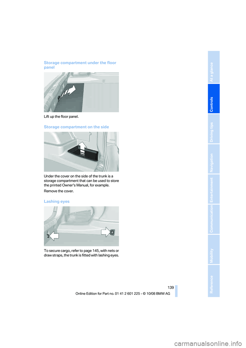 BMW 750LI 2009  Owners Manual �4�U�P�S�B�H�F��D�P�N�Q�B�S�U�N�F�O�U��V�O�E�F�S��U�I�F��G�M�P�P�S
�Q�B�O�F�M
�-�J�G�U��V�Q��U�I�F��G�M�P�P�S��Q�B�O�F�M�
�4�U�P�S�B�H�F��D�P�N�Q�B�S�U�N�F�O�U��P�O��U�I�F��T�J�E�F
�6�O�E
