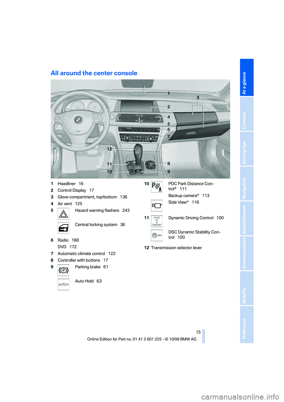 BMW 750LI 2009  Owners Manual �"�M�M��B�S�P�V�O�E��U�I�F��D�F�O�U�F�S��D�P�O�T�P�M�F
��)�F�B�E�M�J�O�F�S\_��
� �$�P�O�U�S�P�M��%�J�T�Q�M�B�Z\_��
� �(�M�P�W�F��D�P�N�Q�B�S�U�N�F�O�U�
��U�P�Q��C�P�U�U�P�N\_���