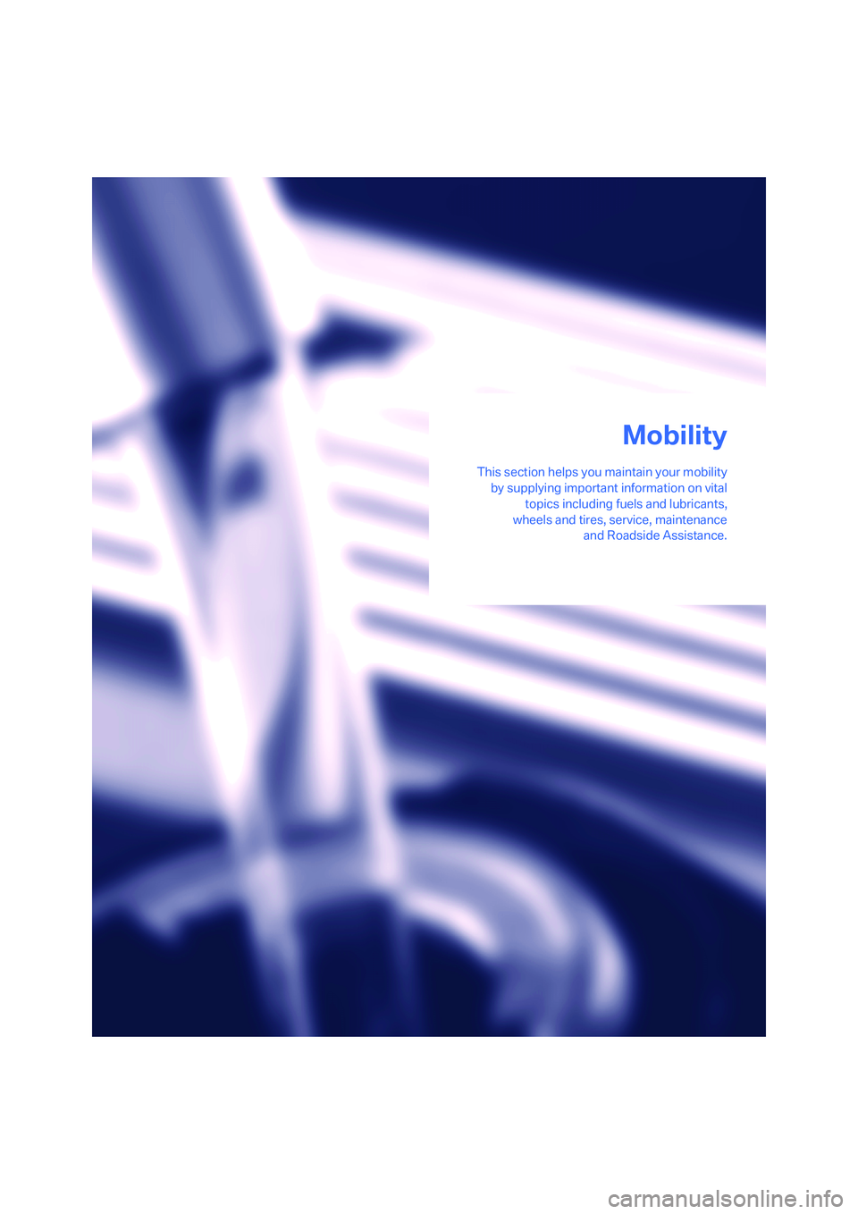 BMW 750LI 2006  Owners Manual Mobility
This section helps you maintain your mobility
by supplying important information on vital
topics including fuels and lubricants,
wheels and tires, service, maintenance
and Roadside Assistance