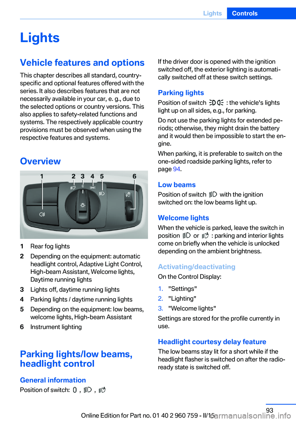 BMW M3 SEDAN 2016  Owners Manual LightsVehicle features and optionsThis chapter describes all standard, country-
specific and optional features offered with the
series. It also describes features that are not
necessarily available in