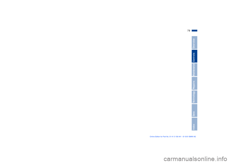 BMW Z3 2002  Owners Manual 79n
IndexDataTechnologyRepairsMaintenanceControlsOverview 