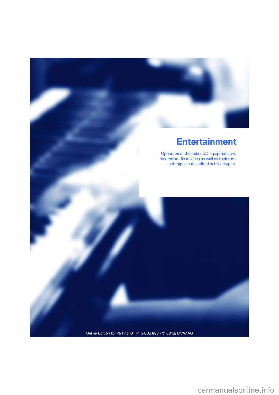 BMW Z4 SDRIVE35I ROADSTER 2010  Owners Manual Entertainment
Operation of the radio, CD equipment and
external audio devices as well as their tone
settings are described in this chapter.
Entertainment 