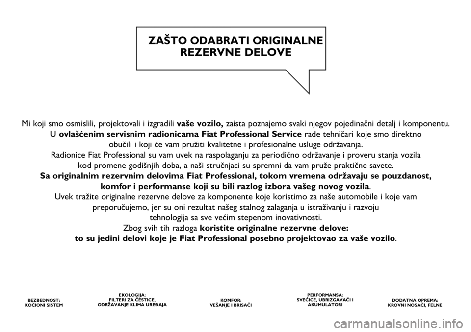 FIAT DUCATO 2021  Knjižica za upotrebu i održavanje (in Serbian) Mi koji smo osmislili, projektovali i izgradili vaše vozilo,zaista poznajemo svaki njegov pojedinačni detalj i komponentu. 
U ovlašćenim servisnim radionicama Fiat Professional Service rade tehni