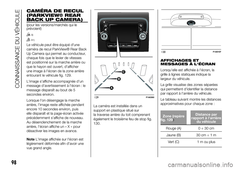 FIAT DUCATO 2016  Notice dentretien (in French) CAMÉRA DE RECUL
(PARKVIEW® REAR
BACK UP CAMERA)
(pour les versions/marchés qui le
prévoient)
9)
81)
Le véhicule peut être équipé d'une
caméra de recul ParkView® Rear Back
Up Camera qui p