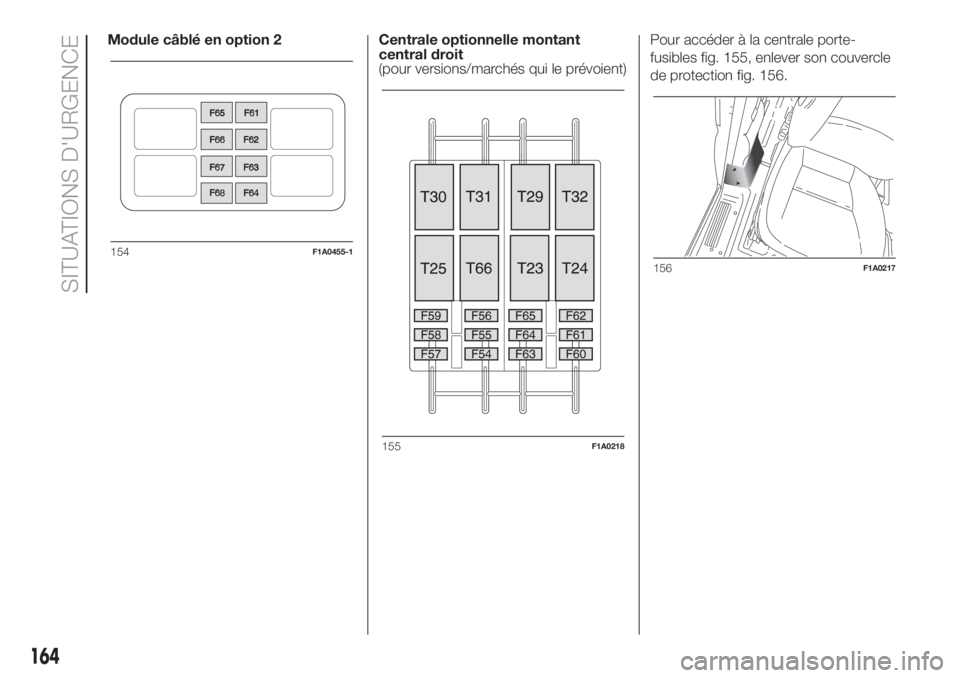 FIAT DUCATO 2017  Notice dentretien (in French) Module câblé en option 2 Centrale optionnelle montant
central droit
(pour versions/marchés qui le prévoient)Pour accéder à la centrale porte-
fusibles fig. 155, enlever son couvercle
de protecti
