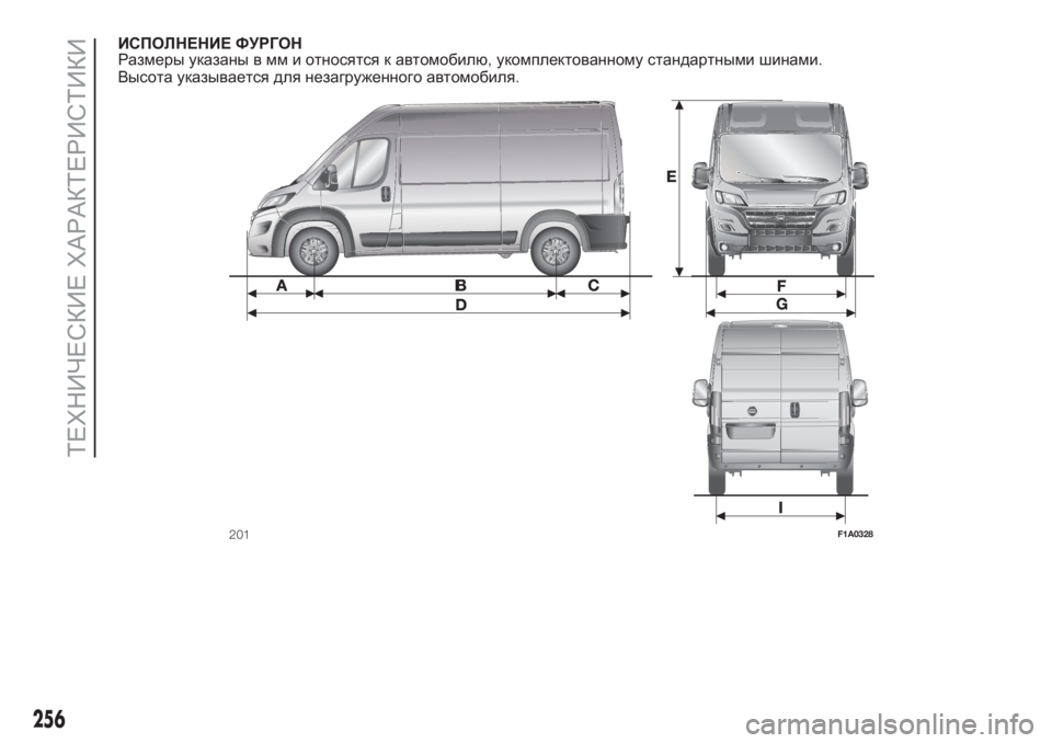 FIAT DUCATO 2017  Руководство по эксплуатации и техобслуживанию (in Russian) ИСПОЛНЕНИЕ ФУРГОН
Размеры указаны в мм и относятся к автомобилю,укомплектованному стандартными шинами.
Высо