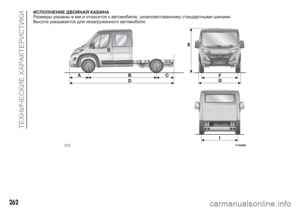 FIAT DUCATO 2017  Руководство по эксплуатации и техобслуживанию (in Russian) ИСПОЛНЕНИЕ ДВОЙНАЯ КАБИНА
Размеры указаны в мм и относятся к автомобилю,укомплектованному стандартными шин
