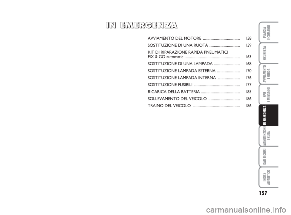 FIAT DUCATO 2008  Libretto Uso Manutenzione (in Italian) 157
SPIE
E MESSAGGI
MANUTENZIONE
E CURA
DATI TECNICI
INDICE
ALFABETICO
PLANCIA
E COMANDI
SICUREZZA
AVVIAMENTO 
E GUIDA
IN EMERGENZA
AVVIAMENTO DEL MOTORE ........................................ 158
S