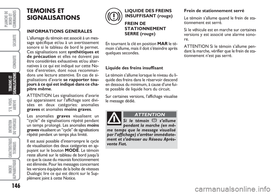 FIAT DUCATO 2007 Notice dentretien (in French) 146
S’IL VOUS
ARRIVE
ENTRETIEN
DU VEHICULE
CARACTERISTIQUES
TECHNIQUES
INDEX
ALPHABETIQUE
PLANCHE DE
BORD ET
COMMANDES
SECURITE
CONDUITE
TEMOINS ET
SIGNALISATIONS
TEMOINS ET
SIGNALISATIONS
INFORMATI FIAT DUCATO 2007 Notice dentretien (in French) 146
S’IL VOUS
ARRIVE
ENTRETIEN
DU VEHICULE
CARACTERISTIQUES
TECHNIQUES
INDEX
ALPHABETIQUE
PLANCHE DE
BORD ET
COMMANDES
SECURITE
CONDUITE
TEMOINS ET
SIGNALISATIONS
TEMOINS ET
SIGNALISATIONS
INFORMATI
