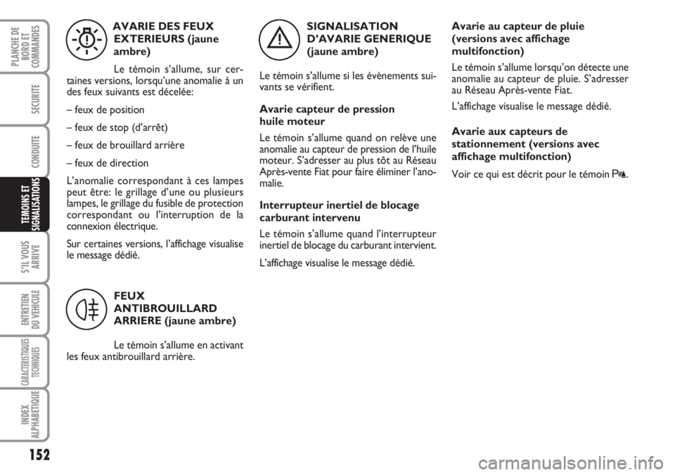 FIAT DUCATO 2007 Notice dentretien (in French) 152
S’IL VOUS
ARRIVE
ENTRETIEN
DU VEHICULE
CARACTERISTIQUES
TECHNIQUES
INDEX
ALPHABETIQUE
PLANCHE DE
BORD ET
COMMANDES
SECURITE
CONDUITE
TEMOINS ET
SIGNALISATIONS
SIGNALISATION
D’AVARIE GENERIQUE FIAT DUCATO 2007 Notice dentretien (in French) 152
S’IL VOUS
ARRIVE
ENTRETIEN
DU VEHICULE
CARACTERISTIQUES
TECHNIQUES
INDEX
ALPHABETIQUE
PLANCHE DE
BORD ET
COMMANDES
SECURITE
CONDUITE
TEMOINS ET
SIGNALISATIONS
SIGNALISATION
D’AVARIE GENERIQUE