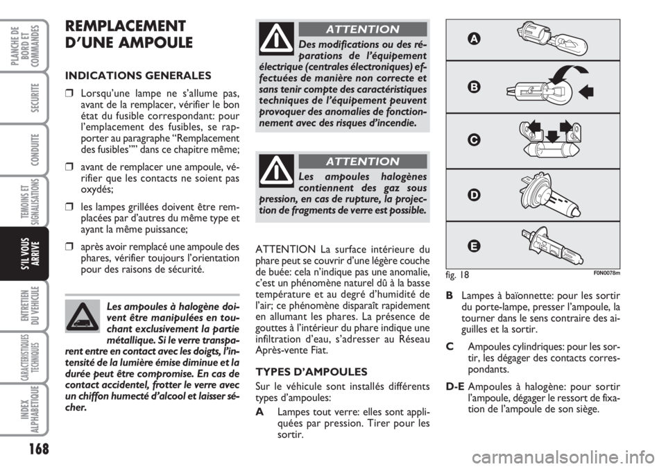 FIAT DUCATO 2007 Notice dentretien (in French) 168
TEMOINS ET
SIGNALISATIONS
ENTRETIEN
DU VEHICULE
CARACTERISTIQUES
TECHNIQUES
INDEX
ALPHABETIQUE
PLANCHE DE
BORD ET
COMMANDES
SECURITE
CONDUITE
S’IL VOUS
ARRIVE
REMPLACEMENT
D’UNE AMPOULE
INDICA FIAT DUCATO 2007 Notice dentretien (in French) 168
TEMOINS ET
SIGNALISATIONS
ENTRETIEN
DU VEHICULE
CARACTERISTIQUES
TECHNIQUES
INDEX
ALPHABETIQUE
PLANCHE DE
BORD ET
COMMANDES
SECURITE
CONDUITE
S’IL VOUS
ARRIVE
REMPLACEMENT
D’UNE AMPOULE
INDICA