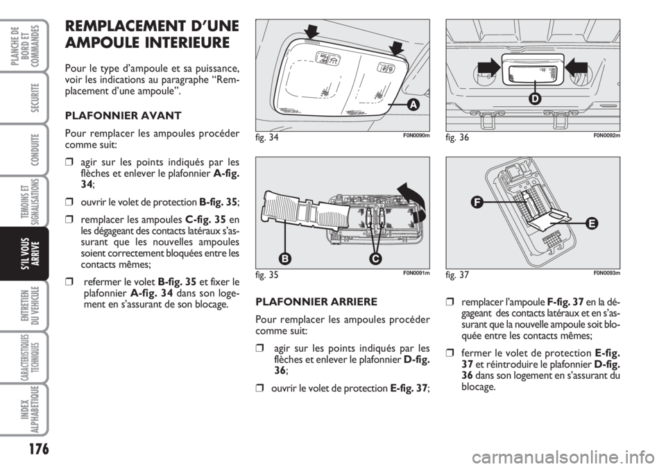 FIAT DUCATO 2007 Notice dentretien (in French) 176
TEMOINS ET
SIGNALISATIONS
ENTRETIEN
DU VEHICULE
CARACTERISTIQUES
TECHNIQUES
INDEX
ALPHABETIQUE
PLANCHE DE
BORD ET
COMMANDES
SECURITE
CONDUITE
S’IL VOUS
ARRIVE
PLAFONNIER ARRIERE
Pour remplacer FIAT DUCATO 2007 Notice dentretien (in French) 176
TEMOINS ET
SIGNALISATIONS
ENTRETIEN
DU VEHICULE
CARACTERISTIQUES
TECHNIQUES
INDEX
ALPHABETIQUE
PLANCHE DE
BORD ET
COMMANDES
SECURITE
CONDUITE
S’IL VOUS
ARRIVE
PLAFONNIER ARRIERE
Pour remplacer