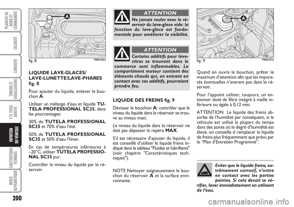 FIAT DUCATO 2007 Notice dentretien (in French) Eviter que le liquide freins, ex-
trêmement corrosif, n’entre
en contact avec les parties
peintes. Si cela devait se vé-
rifier, laver immédiatement en utilisant
de l’eau.
200
TEMOINS ET
SIGNAL FIAT DUCATO 2007 Notice dentretien (in French) Eviter que le liquide freins, ex-
trêmement corrosif, n’entre
en contact avec les parties
peintes. Si cela devait se vé-
rifier, laver immédiatement en utilisant
de l’eau.
200
TEMOINS ET
SIGNAL