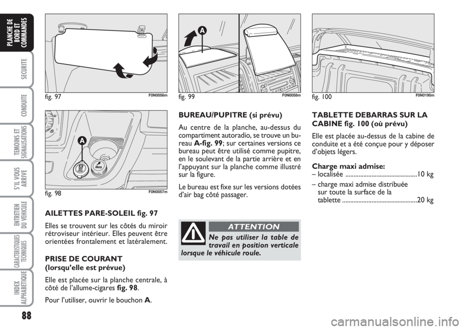 FIAT DUCATO 2008 Notice dentretien (in French) 88
SECURITE
CONDUITE
TEMOINS ETSIGNALISATIONS
S’IL VOUS
ARRIVE
ENTRETIEN
DU VEHICULE
CARACTERISTIQUES
TECHNIQUES
INDEX
ALPHABETIQUE
PLANCHE DE
BORD ET
COMMANDES
fig. 97F0N0056m
fig. 98F0N0057m
AILE FIAT DUCATO 2008 Notice dentretien (in French) 88
SECURITE
CONDUITE
TEMOINS ETSIGNALISATIONS
S’IL VOUS
ARRIVE
ENTRETIEN
DU VEHICULE
CARACTERISTIQUES
TECHNIQUES
INDEX
ALPHABETIQUE
PLANCHE DE
BORD ET
COMMANDES
fig. 97F0N0056m
fig. 98F0N0057m
AILE