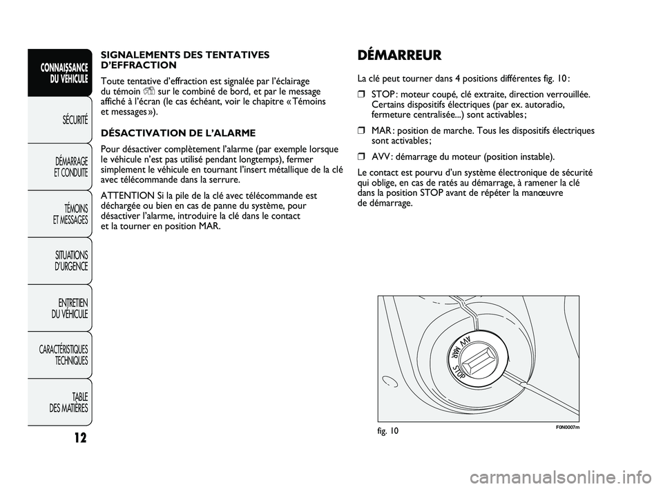 FIAT DUCATO 2009 Notice dentretien (in French) SIGNALEMENTS DES TENTATIVES
D’EFFRACTION
Toute tentative d’effraction est signalée par l’éclairage
du témoin
Ysur le combiné de bord, et par le message
affiché à l’écran (le cas éch FIAT DUCATO 2009 Notice dentretien (in French) SIGNALEMENTS DES TENTATIVES
D’EFFRACTION
Toute tentative d’effraction est signalée par l’éclairage
du témoin
Ysur le combiné de bord, et par le message
affiché à l’écran (le cas éch