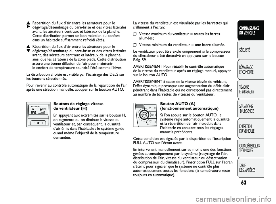 FIAT DUCATO 2009 Notice dentretien (in French) 63
SICUREZZA
AVVIAMENTO
E GUIDA
SPIE E
MESSAGGI
IN EMERGENZA
MANUTENZIONE
E CURA
DATI TECNICI
INDICE
CONNAISSANCE
DU VÉHICULE
SÉCURITÉ
DÉMARRAGE
ET CONDUITE
TÉMOINS
ET MESSAGES
SITUATIONS
D’U FIAT DUCATO 2009 Notice dentretien (in French) 63
SICUREZZA
AVVIAMENTO
E GUIDA
SPIE E
MESSAGGI
IN EMERGENZA
MANUTENZIONE
E CURA
DATI TECNICI
INDICE
CONNAISSANCE
DU VÉHICULE
SÉCURITÉ
DÉMARRAGE
ET CONDUITE
TÉMOINS
ET MESSAGES
SITUATIONS
D’U