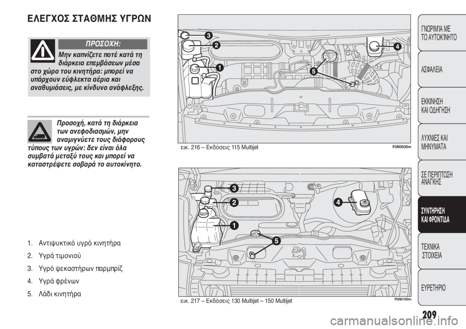 FIAT DUCATO 2008  ΒΙΒΛΙΟ ΧΡΗΣΗΣ ΚΑΙ ΣΥΝΤΗΡΗΣΗΣ (in Greek) 209
ΕΛΕΓΧΟΣ ΣΤΑΘΜΗΣ ΥΓΡΩΝCONOSCENZA
DEL
VEICOLO
SICUREZZA
AVVIAMENTO
E GUIDA
SPIE E
MESSAGGI
IN EMERGENZA
MANUTENZIONE
E CURA
DATI TECNICI
INDICE
ΓΝΩΡΙΜΊΑ ΜΕ 
ΤΟ ΑΥΤ