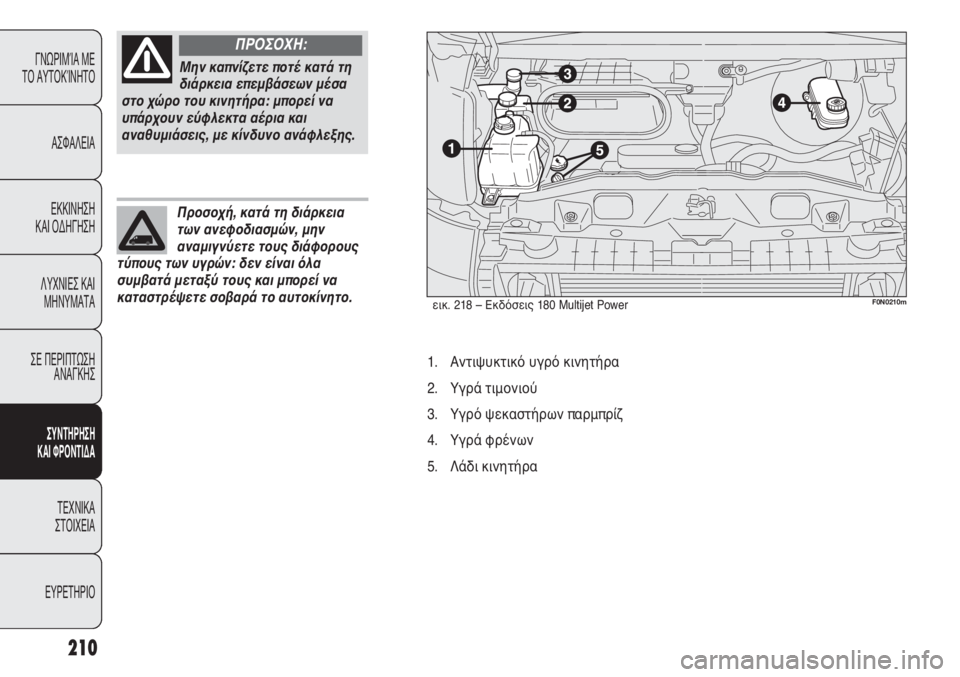 FIAT DUCATO 2008  ΒΙΒΛΙΟ ΧΡΗΣΗΣ ΚΑΙ ΣΥΝΤΗΡΗΣΗΣ (in Greek) 210
ΓΝΩΡΙΜΊΑ ΜΕ 
ΤΟ ΑΥΤΟΚΊΝΗΤΟ
ΑΣΦΑΛΕΙΑ
ΕΚΚΙΝΗΣΗ 
ΚΑΙ ΟΔΗΓΗΣΗ
ΛΥΧΝΙΕΣ ΚΑΙ
ΜΗΝΥΜΑΤΑ
ΣΕ ΠΕΡΙΠΤΩΣΗ
ΑΝΑΓΚΗΣ
ΣΥΝΤΗΡ