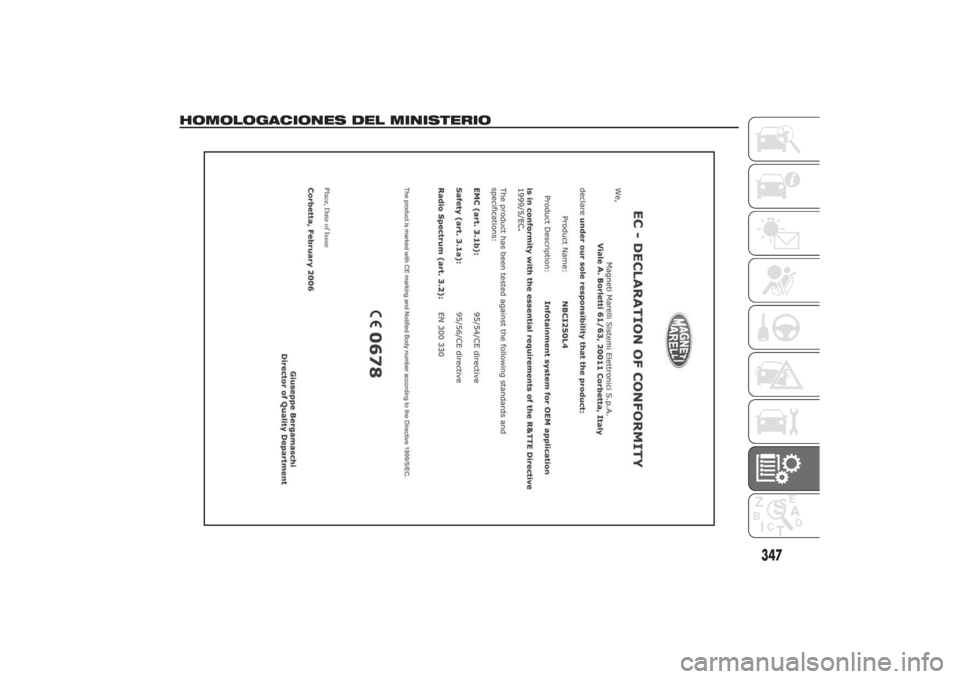 FIAT DUCATO BASE CAMPER 2014  Manual de Empleo y Cuidado (in Spanish) HOMOLOGACIONES DEL MINISTERIO
347 