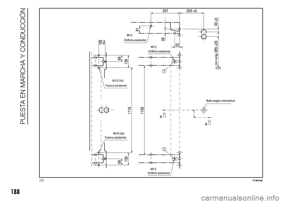 FIAT DUCATO BASE CAMPER 2015  Manual de Empleo y Cuidado (in Spanish) Tuerca existente
a
 
M10 (3x)
171F1A0164
188
PUESTA EN MARCHA Y CONDUCCIÓN 