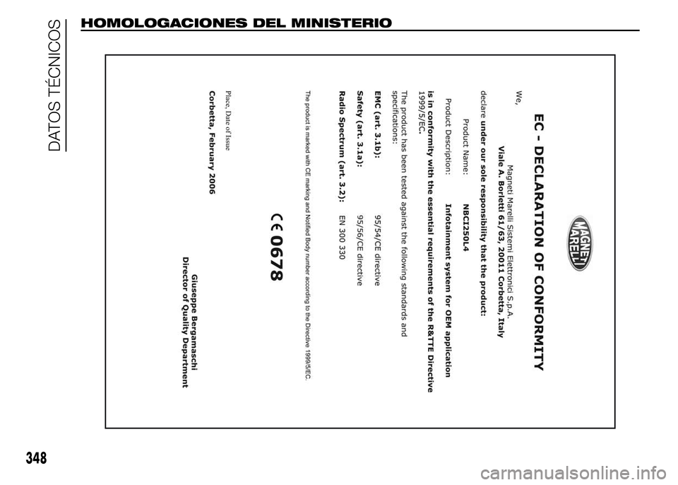 FIAT DUCATO BASE CAMPER 2015  Manual de Empleo y Cuidado (in Spanish) HOMOLOGACIONES DEL MINISTERIO
348
DATOS TÉCNICOS 