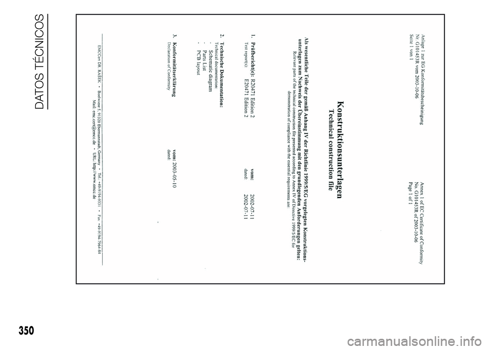 FIAT DUCATO BASE CAMPER 2015  Manual de Empleo y Cuidado (in Spanish) 350
DATOS TÉCNICOS 