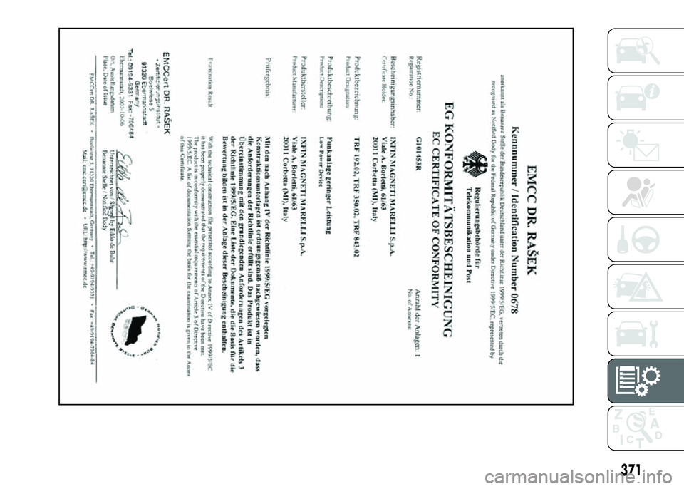 FIAT DUCATO BASE CAMPER 2016  Manual de Empleo y Cuidado (in Spanish) 371 