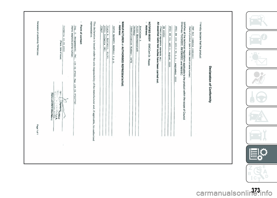 FIAT DUCATO BASE CAMPER 2016  Manual de Empleo y Cuidado (in Spanish) 373 