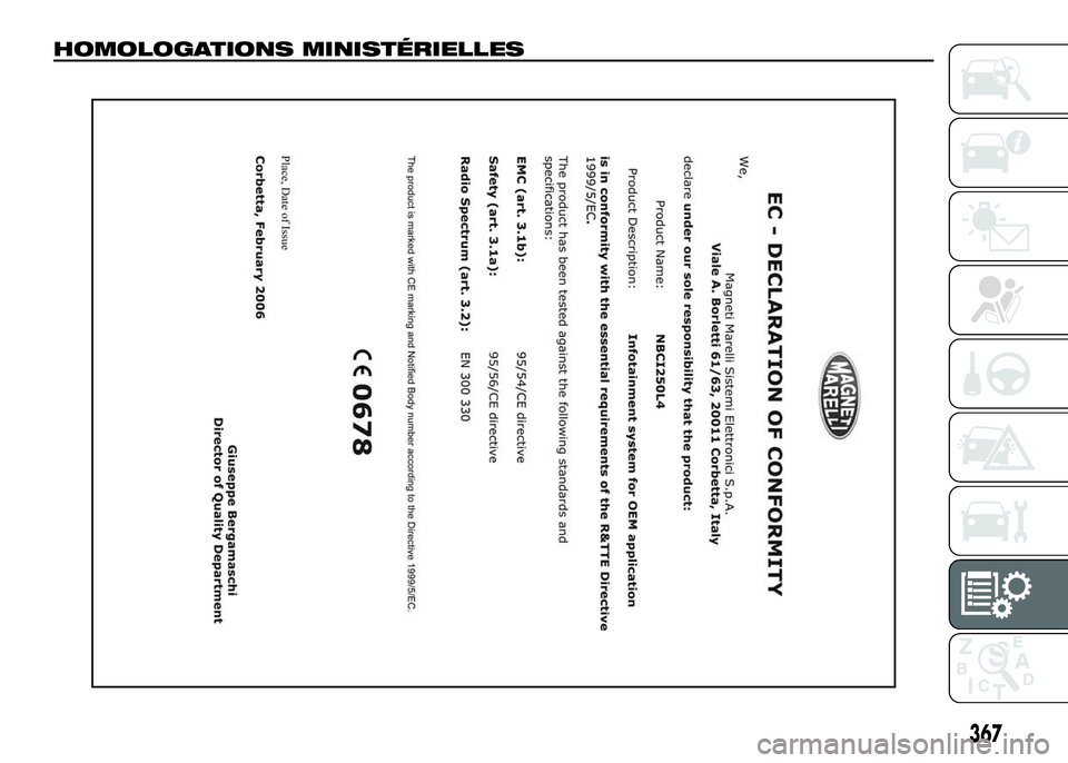 FIAT DUCATO BASE CAMPER 2016  Notice dentretien (in French) HOMOLOGATIONS MINISTÉRIELLES
367 