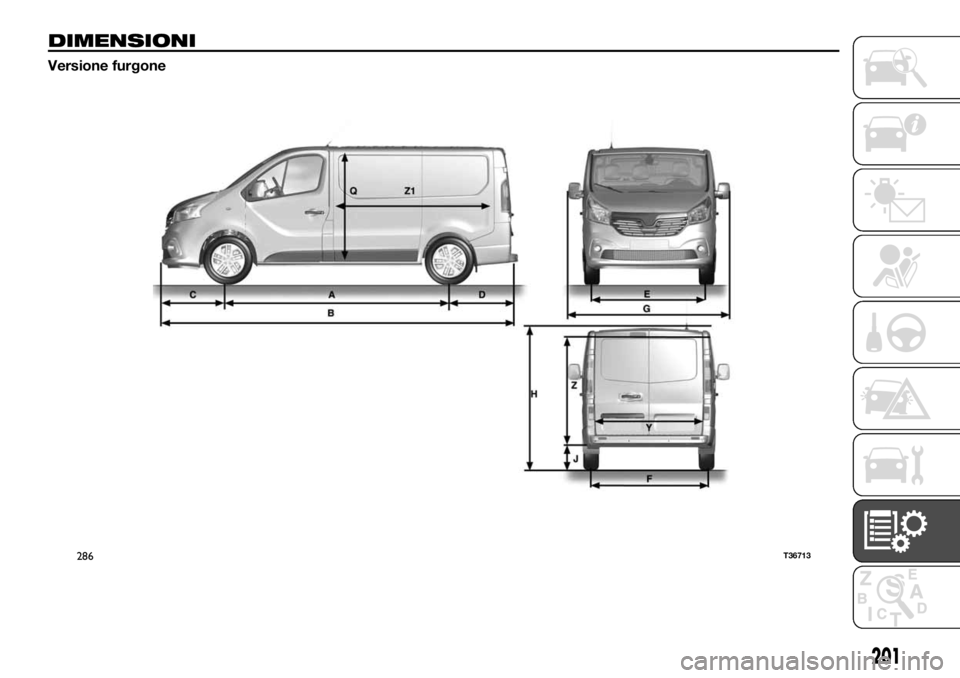 FIAT TALENTO 2017  Libretto Uso Manutenzione (in Italian) DIMENSIONI
Versione furgone
286T36713
201 