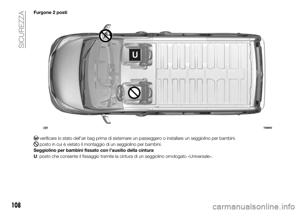 FIAT TALENTO 2018  Libretto Uso Manutenzione (in Italian) Furgone 2 posti
verificare lo stato dell’air bag prima di sistemare un passeggero o installare un seggiolino per bambini.
posto in cui è vietato il montaggio di un seggiolino per bambini.
Seggiolin