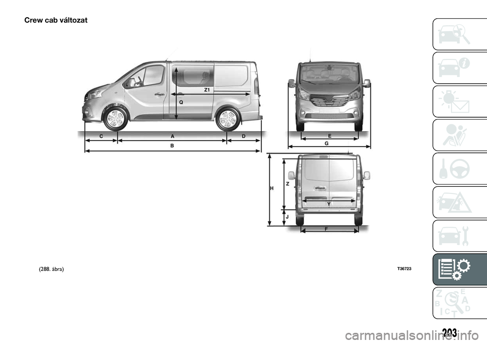 FIAT TALENTO 2018  Kezelési és karbantartási útmutató (in Hungarian) Crew cab változat
(288. ábra)T36723
203 
