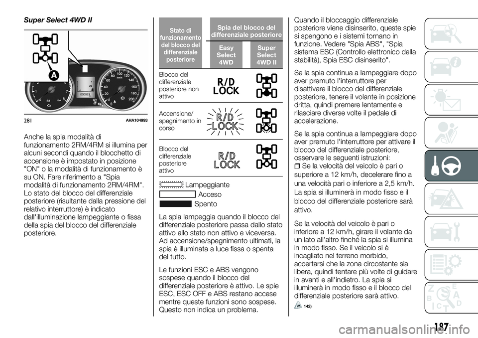FIAT FULLBACK 2018  Libretto Uso Manutenzione (in Italian) Super Select 4WD II
Anche la spia modalità di
funzionamento 2RM/4RM si illumina per
alcuni secondi quando il blocchetto di
accensione è impostato in posizione
"ON" o la modalità di funziona