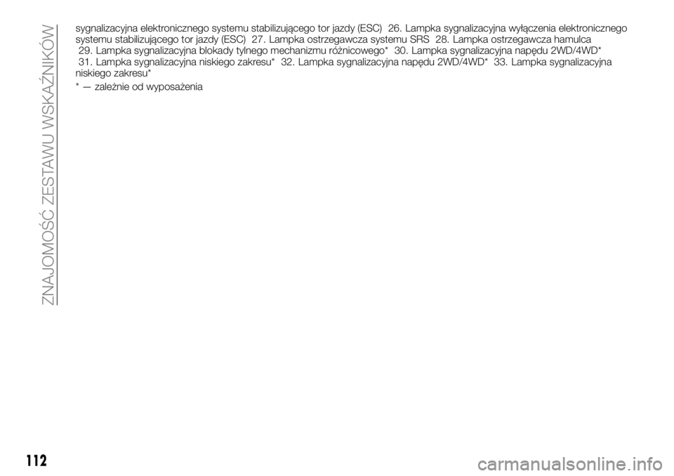 FIAT FULLBACK 2018  Instrukcja obsługi (in Polish) sygnalizacyjna elektronicznego systemu stabilizującego tor jazdy (ESC) 26. Lampka sygnalizacyjna wyłączenia elektronicznego
systemu stabilizującego tor jazdy (ESC) 27. Lampka ostrzegawcza systemu 