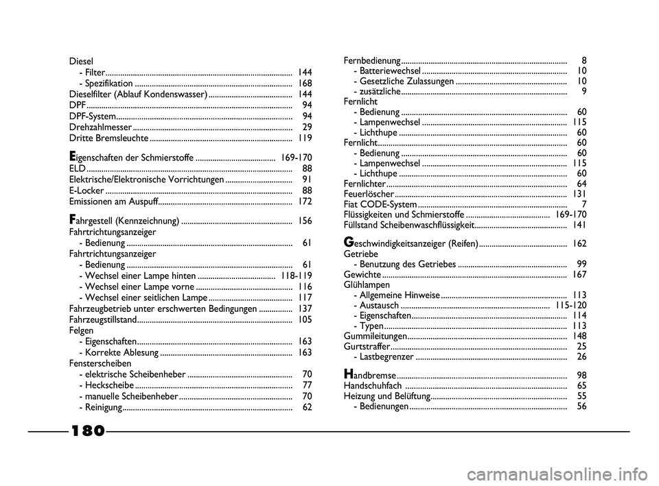 FIAT STRADA 2015 Betriebsanleitung (in German) Diesel
- Filter......................................................................................... 144
- Spezifikation........................................................................... FIAT STRADA 2015 Betriebsanleitung (in German) Diesel
- Filter......................................................................................... 144
- Spezifikation...........................................................................