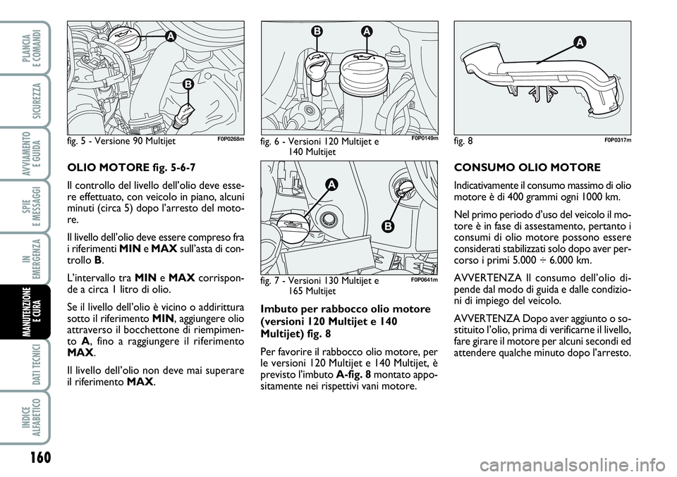 FIAT SCUDO 2012 Libretto Uso Manutenzione (in Italian) Imbuto per rabbocco olio motore
(versioni 120 Multijet e 140
Multijet) fig. 8
Per favorire il rabbocco olio motore, per
le versioni 120 Multijet e 140 Multijet, è
previsto l’imbuto A-fig. 8montato FIAT SCUDO 2012 Libretto Uso Manutenzione (in Italian) Imbuto per rabbocco olio motore
(versioni 120 Multijet e 140
Multijet) fig. 8
Per favorire il rabbocco olio motore, per
le versioni 120 Multijet e 140 Multijet, è
previsto l’imbuto A-fig. 8montato