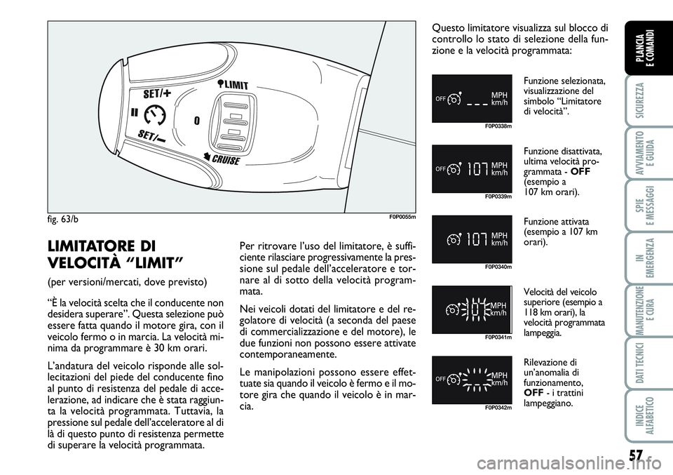 FIAT SCUDO 2012 Libretto Uso Manutenzione (in Italian) 57
SICUREZZA
AVVIAMENTO
E GUIDA
SPIE
E MESSAGGI
IN
EMERGENZA
MANUTENZIONE
E CURA
DATI TECNICI
INDICE
ALFABETICO
PLANCIA
E COMANDI
fig. 63/bF0P0055m
F0P0338m
F0P0339m
F0P0340m
F0P0341m
F0P0342m
Funzio FIAT SCUDO 2012 Libretto Uso Manutenzione (in Italian) 57
SICUREZZA
AVVIAMENTO
E GUIDA
SPIE
E MESSAGGI
IN
EMERGENZA
MANUTENZIONE
E CURA
DATI TECNICI
INDICE
ALFABETICO
PLANCIA
E COMANDI
fig. 63/bF0P0055m
F0P0338m
F0P0339m
F0P0340m
F0P0341m
F0P0342m
Funzio