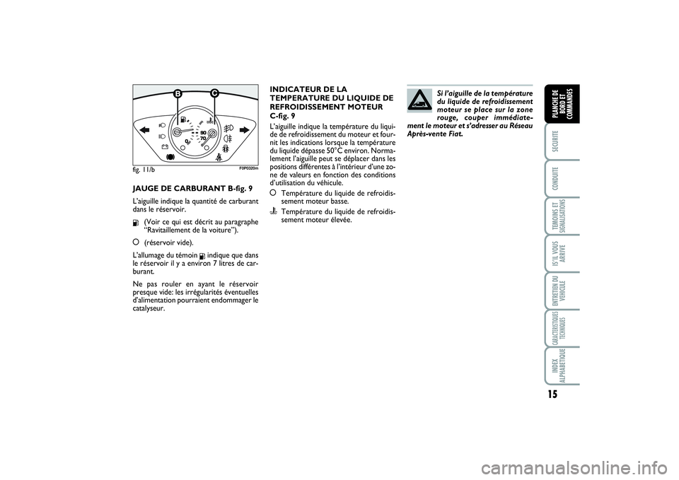 FIAT SCUDO 2015 Notice dentretien (in French) 15
SECURITECONDUITETEMOINS ETSIGNALISATIONSIS’IL VOUS
ARRIVEENTRETIEN DU
VEHICULECARACTERISTIQUES
TECHNIQUESINDEX
ALPHABETIQUEPLANCHE DE
BORD ET
COMMANDES
JAUGE DE CARBURANT B-fig. 9
L’aiguille i FIAT SCUDO 2015 Notice dentretien (in French) 15
SECURITECONDUITETEMOINS ETSIGNALISATIONSIS’IL VOUS
ARRIVEENTRETIEN DU
VEHICULECARACTERISTIQUES
TECHNIQUESINDEX
ALPHABETIQUEPLANCHE DE
BORD ET
COMMANDES
JAUGE DE CARBURANT B-fig. 9
L’aiguille i