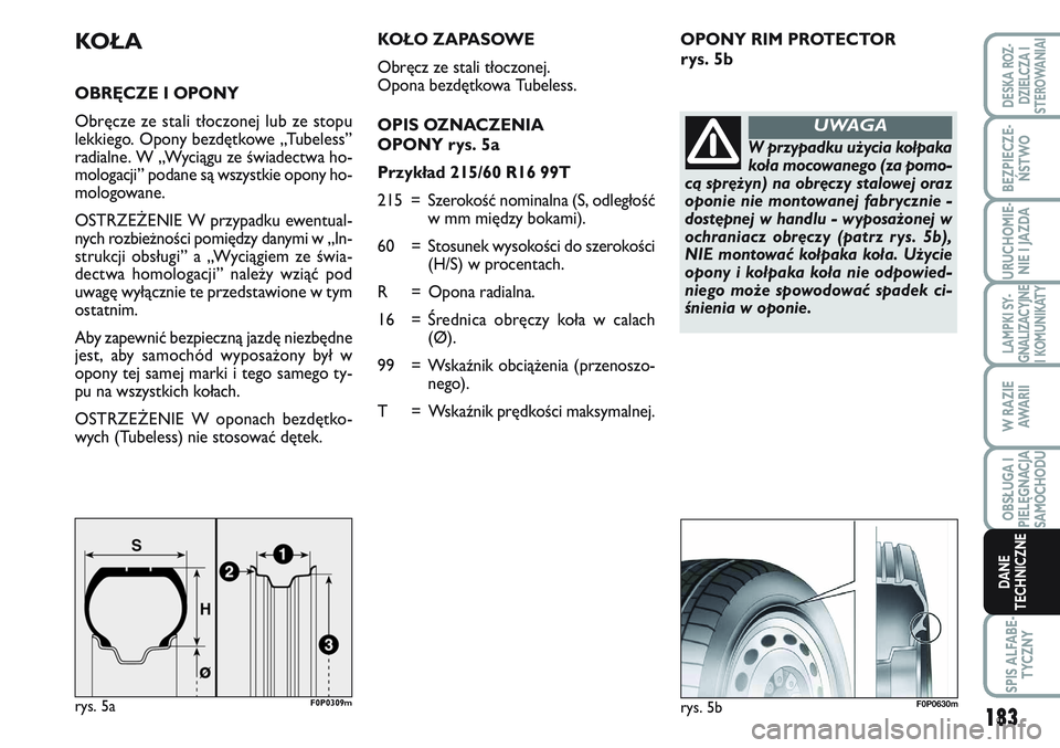 FIAT SCUDO 2012  Instrukcja obsługi (in Polish) 183
LAMPKI SY-
GNALIZACYJNE
I KOMUNIKATY
SPIS ALFABE-
TYCZNY
DESKA ROZ-
DZIELCZA I
STEROWANIAI
BEZPIECZE-
ŃSTWO
URUCHOMIE-
NIE I JAZDA
W RAZIE
AWA R I I
OBSŁUGA I
PIELĘGNACJA
SAMOCHODU
DANE
TECHNIC