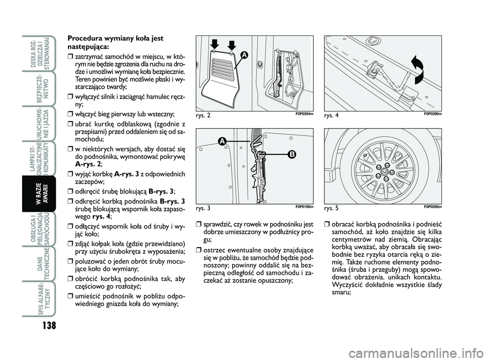 FIAT SCUDO 2013  Instrukcja obsługi (in Polish) Procedura wymiany koła jest
następująca:
❒zatrzymać samochód w miejscu, w któ-
rym nie będzie zgrożenia dla ruchu na dro-
dze i umożliwi wymianę koła bezpiecznie.
Teren powinien być moż