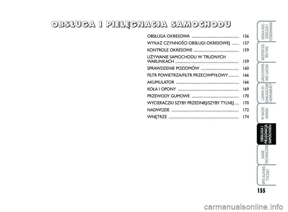 FIAT SCUDO 2013  Instrukcja obsługi (in Polish) OBSŁUGA OKRESOWA ................................................... 156 
WYKAZ CZYNNOŚCI OBSŁU GI OKRESOWEJ ....... 157 
KONTROLE OKRES OWE ................................................. 159 
U