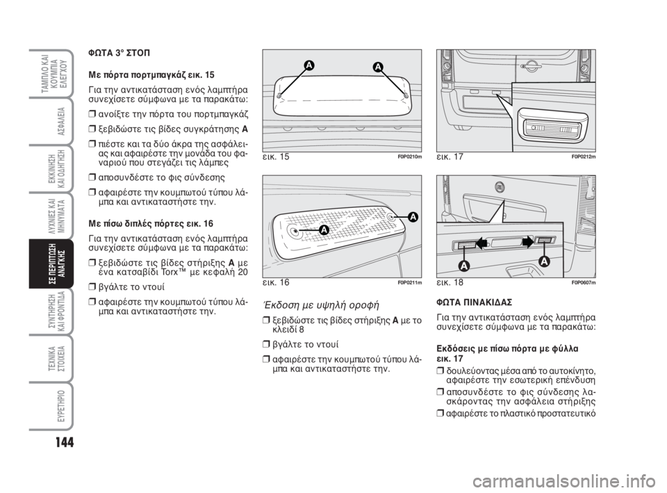 FIAT SCUDO 2010  ΒΙΒΛΙΟ ΧΡΗΣΗΣ ΚΑΙ ΣΥΝΤΗΡΗΣΗΣ (in Greek) 144
ΛΥΧΝΙΕΣ ΚΑΙ
ΜΗΝΥΜΑΤΑ
ΣΥΝΤΗΡΗΣΗ 
ΚΑΙ ΦΡΟΝΤΙΔΑ
ΤΕΧΝΙΚΑ
ΣΤΟΙΧΕΙΑ
EYPETHPIO
ΤΑΜΠΛΟ ΚΑΙ
ΚΟΥΜΠΙΑ
ΕΛΕΓΧΟΥ
ΑΣΦΑΛΕΙΑ
ΕΚ