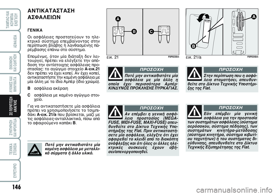 FIAT SCUDO 2012 ΒΙΒΛΙΟ ΧΡΗΣΗΣ ΚΑΙ ΣΥΝΤΗΡΗΣΗΣ (in Greek) 146
ΛΥΧΝΙΕΣ ΚΑΙ
ΜΗΝΥΜΑΤΑ
ΣΥΝΤΗΡΗΣΗ
ΚΑΙ ΦΡΟΝΤΙΔΑ
ΤΕΧΝΙΚΑ
ΣΤΟΙΧΕΙΑ
EYPETHPIO
ΤΑΜΠΛΟ ΚΑΙ
ΚΟΥΜΠΙΑ
ΕΛΕΓΧΟΥ
ΑΣΦΑΛΕΙΑ
ΕΚ FIAT SCUDO 2012 ΒΙΒΛΙΟ ΧΡΗΣΗΣ ΚΑΙ ΣΥΝΤΗΡΗΣΗΣ (in Greek) 146
ΛΥΧΝΙΕΣ ΚΑΙ
ΜΗΝΥΜΑΤΑ
ΣΥΝΤΗΡΗΣΗ
ΚΑΙ ΦΡΟΝΤΙΔΑ
ΤΕΧΝΙΚΑ
ΣΤΟΙΧΕΙΑ
EYPETHPIO
ΤΑΜΠΛΟ ΚΑΙ
ΚΟΥΜΠΙΑ
ΕΛΕΓΧΟΥ
ΑΣΦΑΛΕΙΑ
ΕΚ