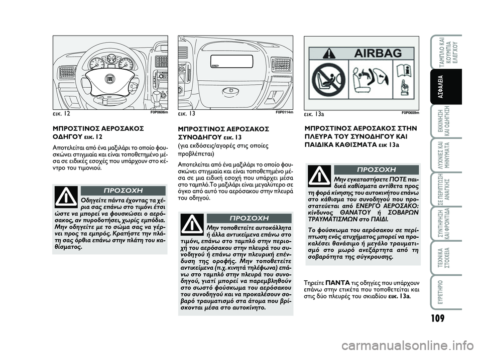FIAT SCUDO 2013  ΒΙΒΛΙΟ ΧΡΗΣΗΣ ΚΑΙ ΣΥΝΤΗΡΗΣΗΣ (in Greek) 109
ΤΑΜΠΛΟ ΚΑΙ
ΚΟΥΜΠΙΑ
ΕΛΕΓΧΟΥ
ΕΚΚΙΝΗΣΗ 
ΚΑΙ ΟΔΗΓΗΣΗ
ΛΥΧΝΙΕΣ ΚΑΙ
ΜΗΝΥΜΑΤΑ
ΣΕ ΠΕΡΙΠΤΩΣΗ
ΑΝΑΓΚΗΣ
ΣΥΝΤΗΡΗΣΗ 
ΚΑΙ 